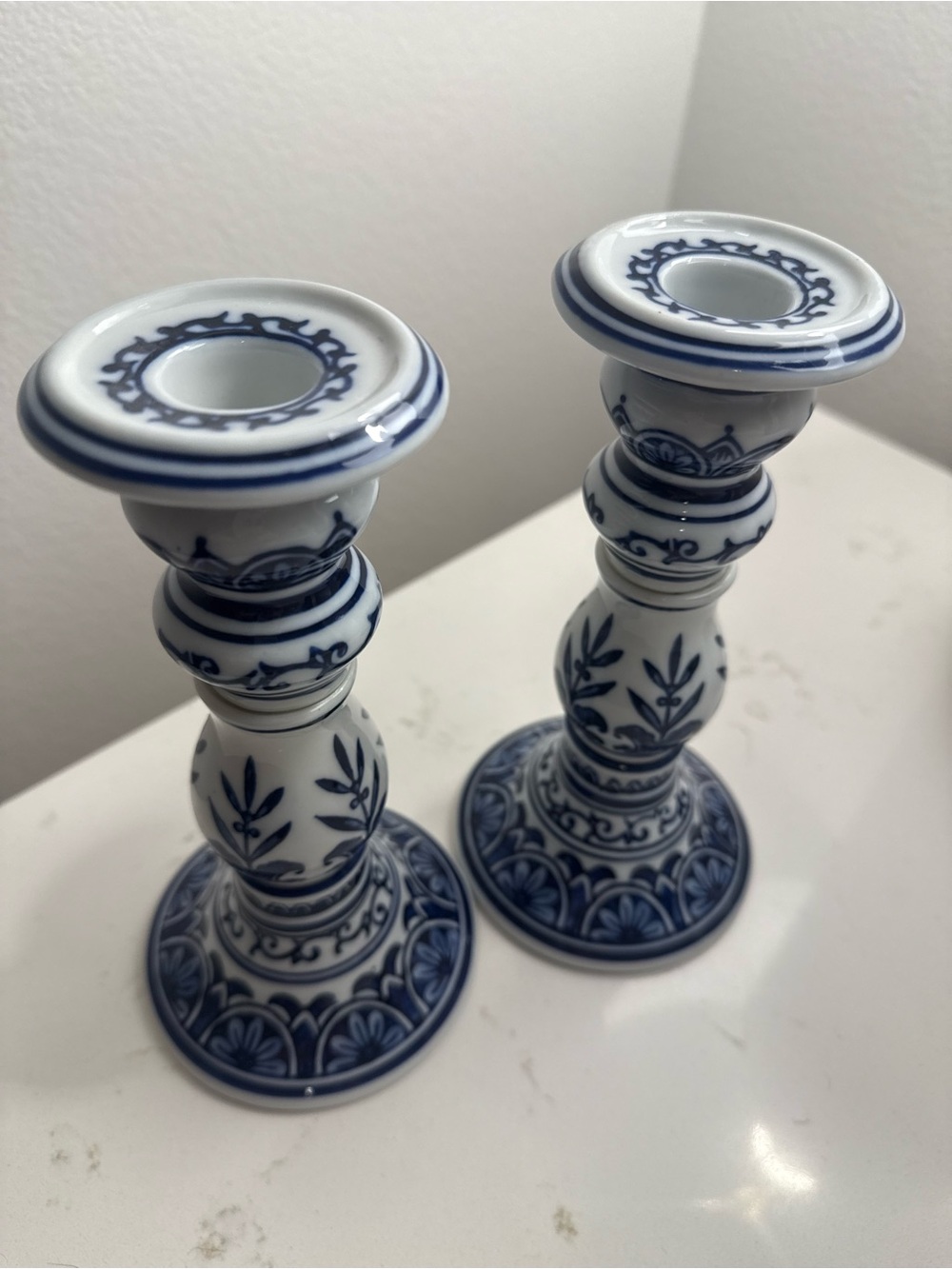 Blue & White Chinoiserie Ceramic Candlestick Holders 8 oak lane set of 2